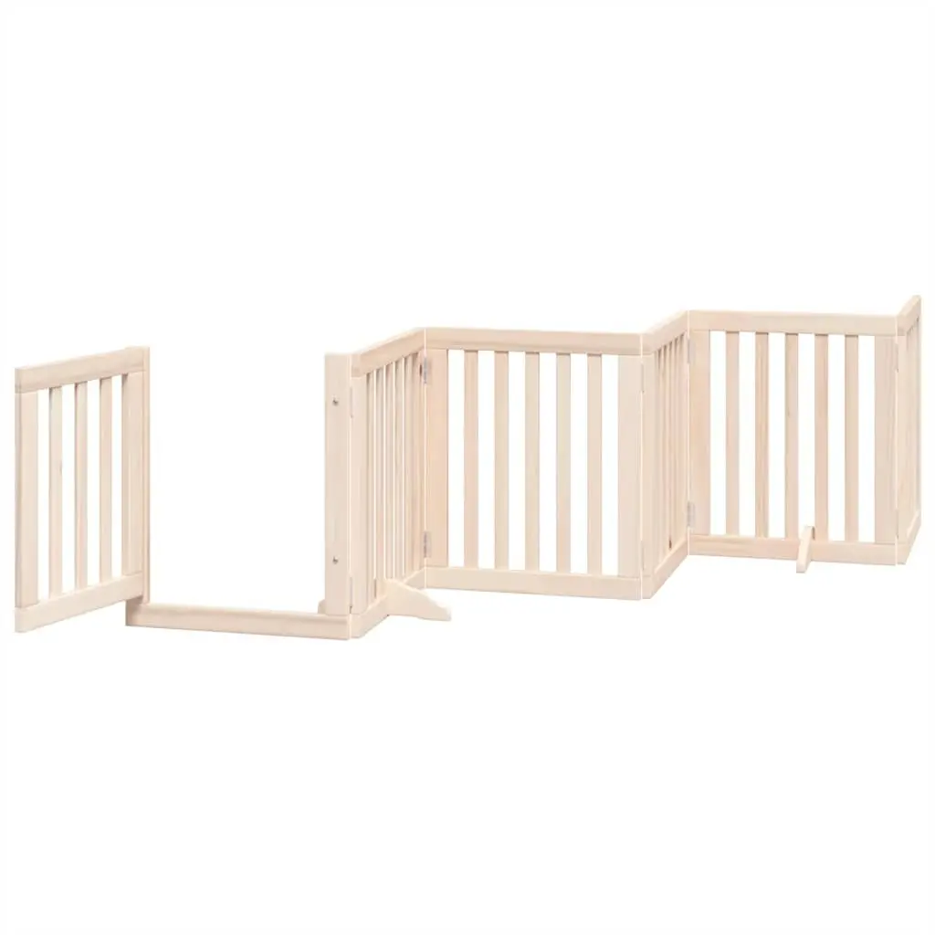 Dog Gate Foldable 12 Panels 600cm Poplar Wood Pet Barrier Door Brown