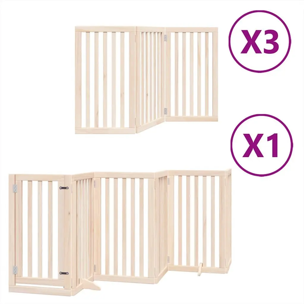 Foldable Dog Gate with 15 Panels in Brown Poplar Wood