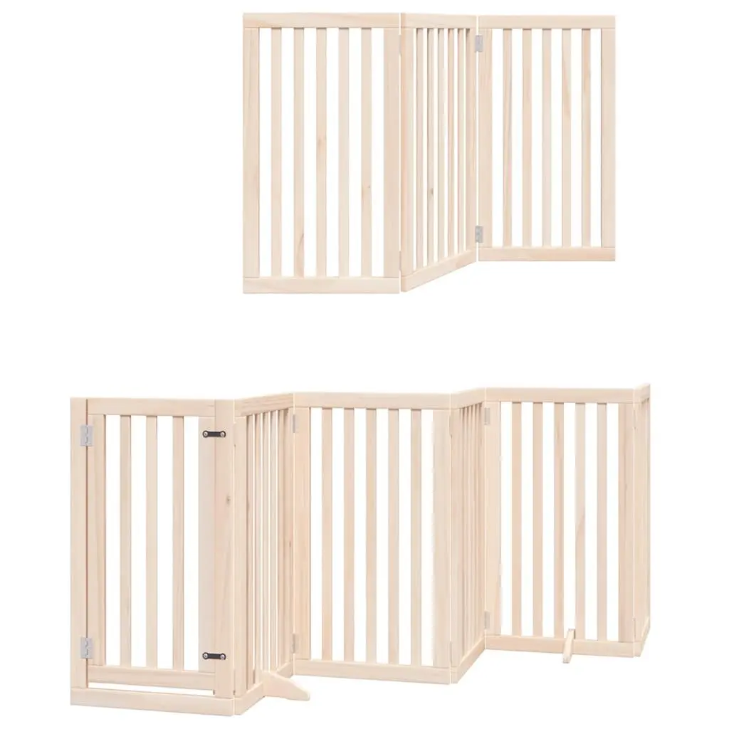 Foldable Dog Gate with 15 Panels in Brown Poplar Wood