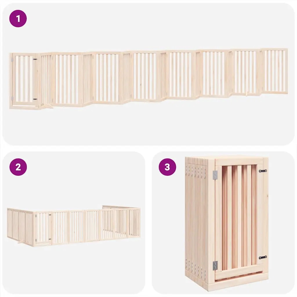 Foldable Dog Gate with 15 Panels in Brown Poplar Wood