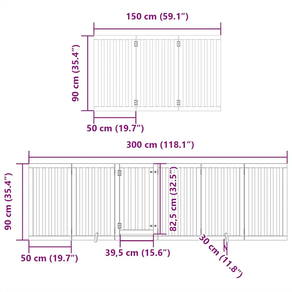 Foldable Dog Gate with 15 Panels in Brown Poplar Wood