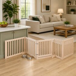 Foldable Dog Gate 10 Panels Poplar Wood Enclosure