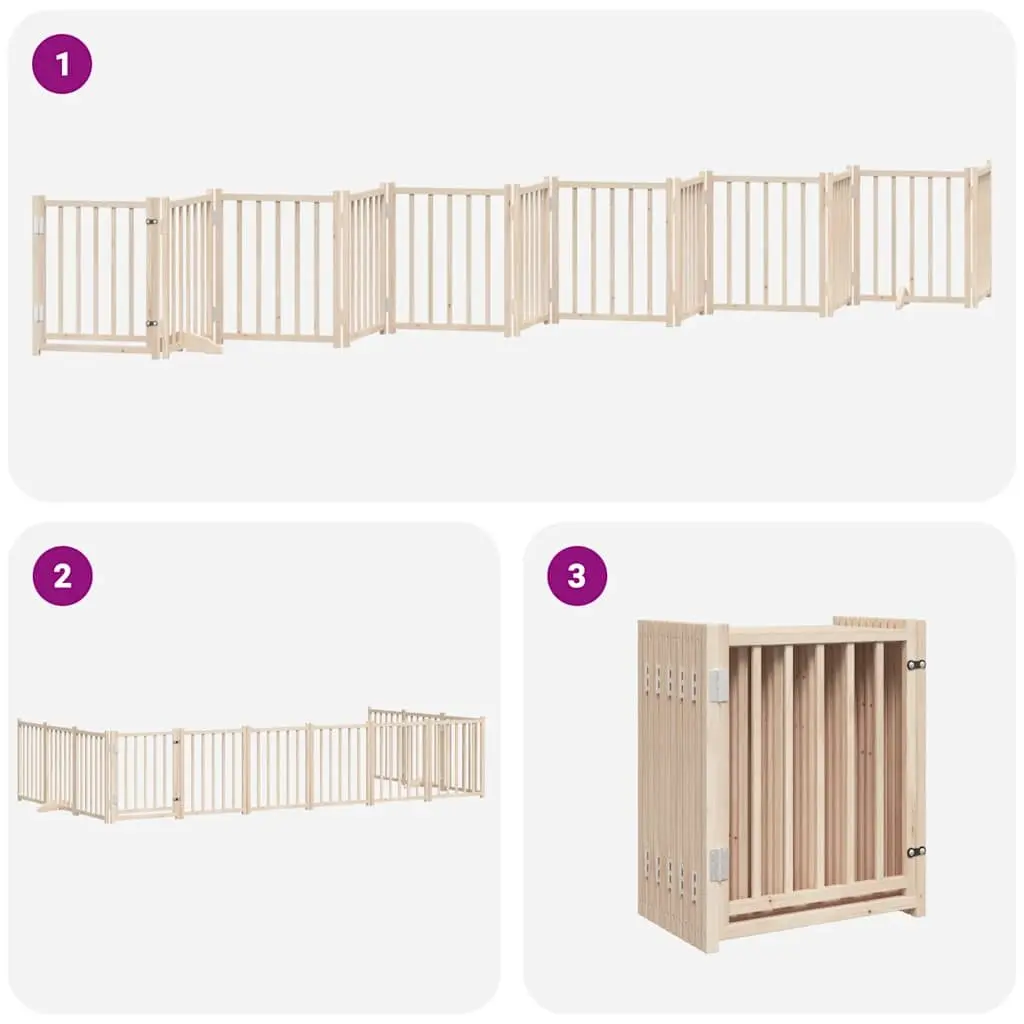 Dog Gate Poplar Wood 12 Panels 600cm Brown Foldable Pet Safety Barrier with Door