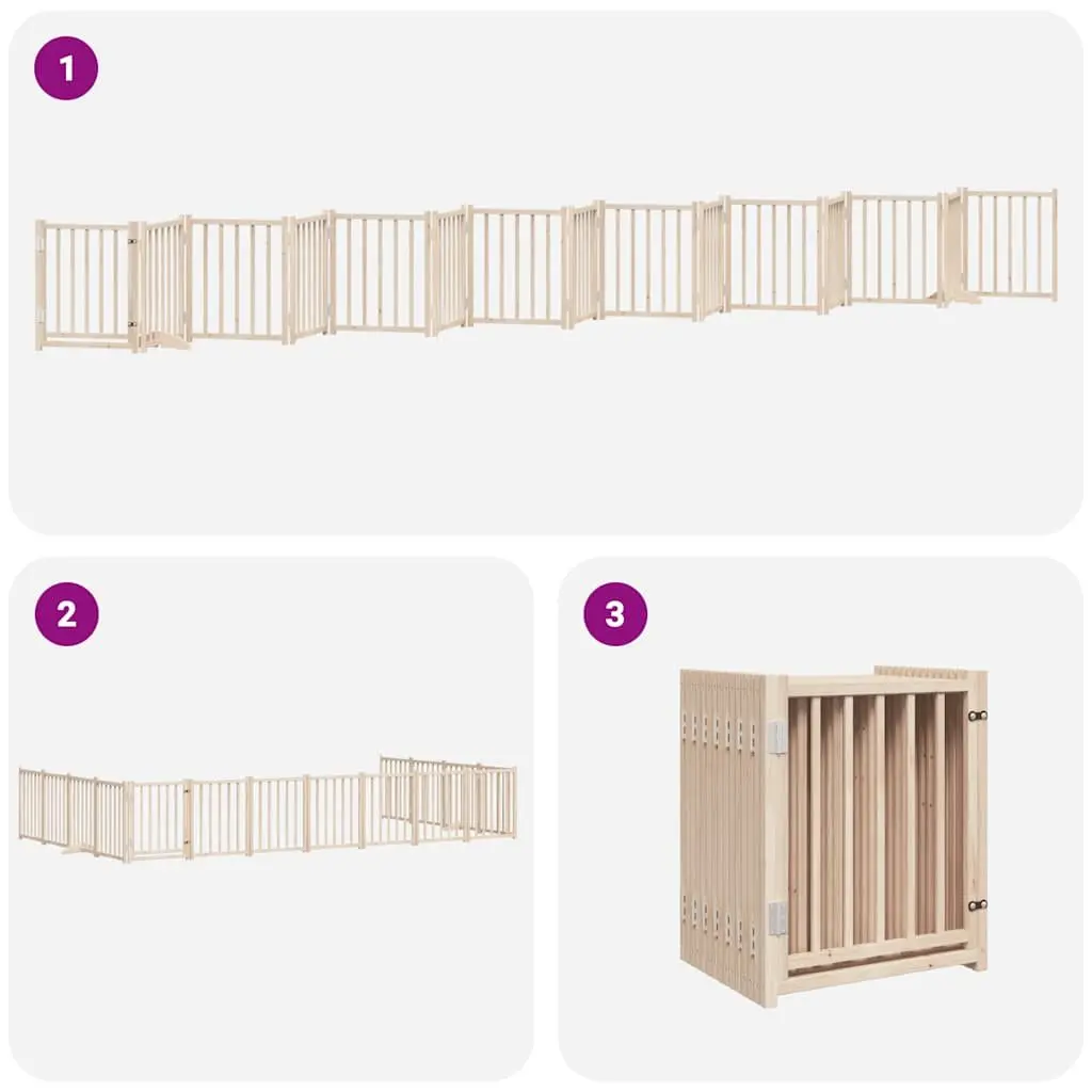 Dog Gate Foldable 15 Panels 750cm Poplar Wood Pet Safety Barrier with Door Lock