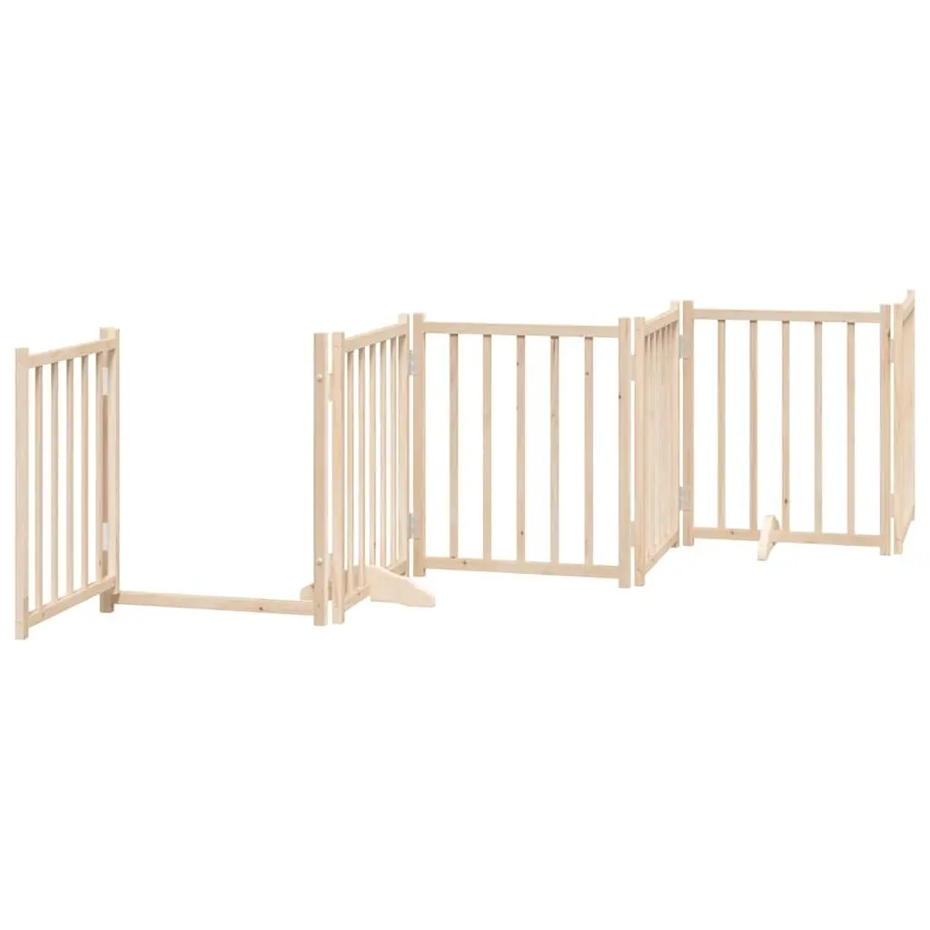 Dog Gate Foldable 15 Panels 750cm Poplar Wood Pet Safety Barrier with Door Lock