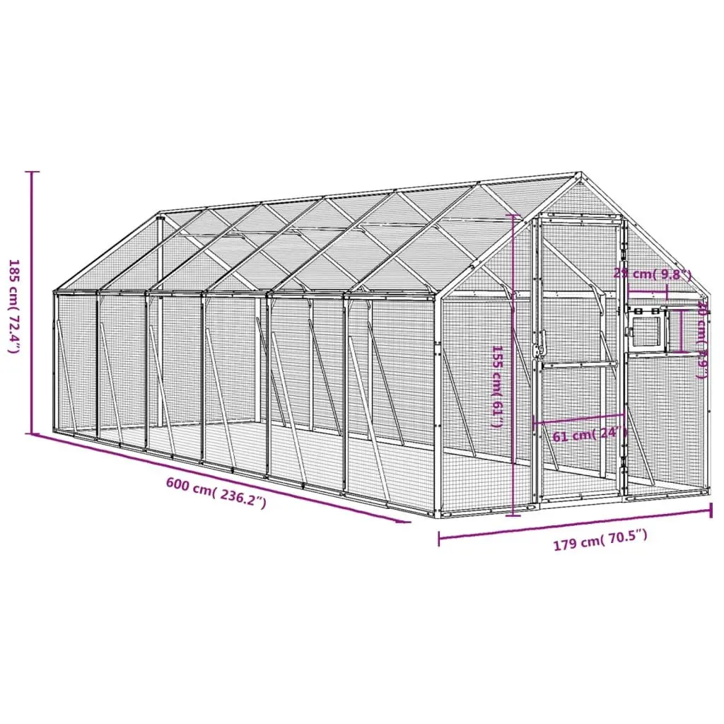 Bird Aviary Aluminium 1.79x6x1.85m Silver