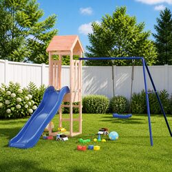Wooden Outdoor Playset with Swing, Slide, and Sandpit
