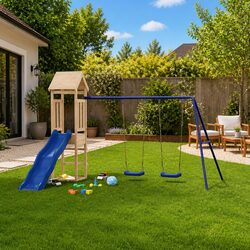 Durable Wooden Outdoor Playset with Slide and Sandpit
