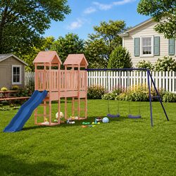 Durable Wooden Outdoor Playset with Climbing Frame and Slide