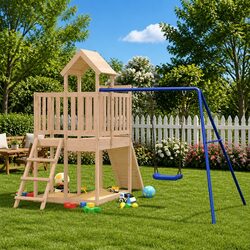 Wooden Outdoor Playset with Swing and Climbing Features