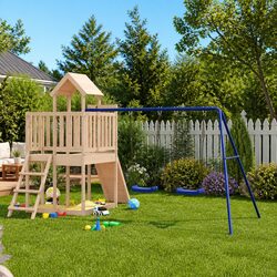Wooden Swing Set with Climbing Frame and Sandbox