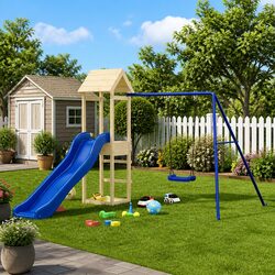 Sturdy Wooden Outdoor Playset with Slide and Swing