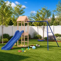 Outdoor Playset Wooden Climbing Frame Slide Swing Sandpit Garden Children