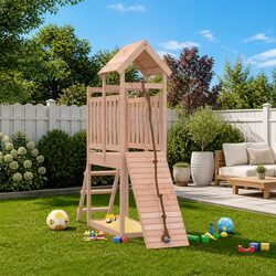 Durable Wooden Climbing Wall Slide and Sandbox Playhouse