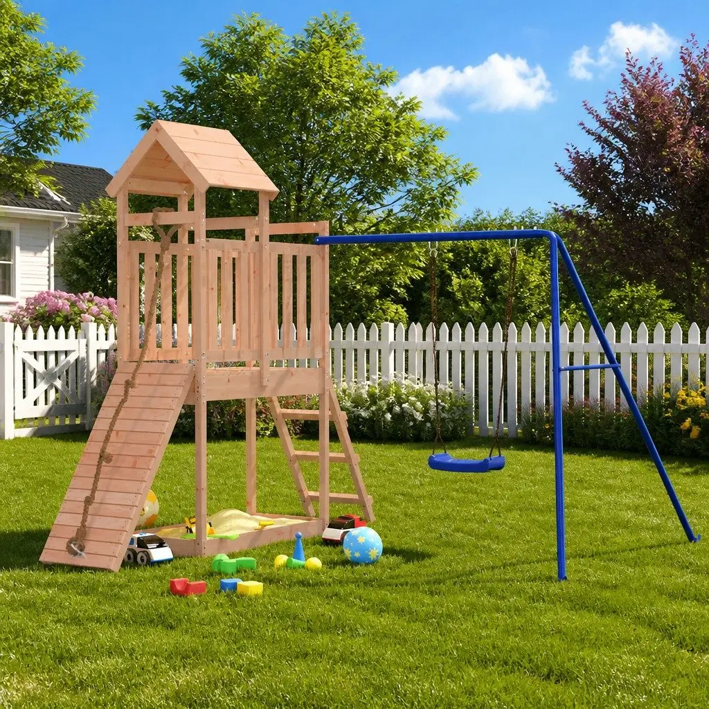 Wooden Outdoor Playset with Climbing Frame and Sandbox