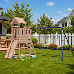 Solid Wood Outdoor Playset with Climbing Frame and Slide