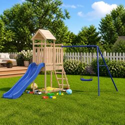 Sturdy Wooden Playset with Slide, Swing and Sandbox