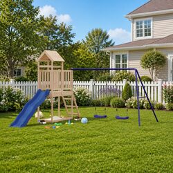 Sturdy Wooden Outdoor Playset with Slide and Swing
