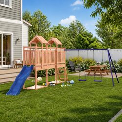 Wooden Outdoor Playset with Slide and Swing for Kids