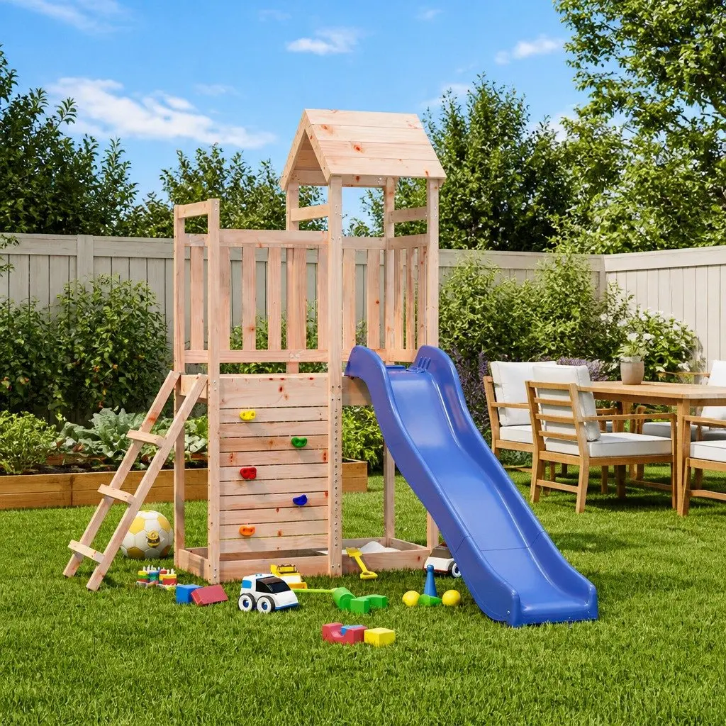 Wooden Outdoor Playset for Kids with Slide and Sandbox