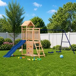 Wooden Outdoor Playset with Slide and Swing Set