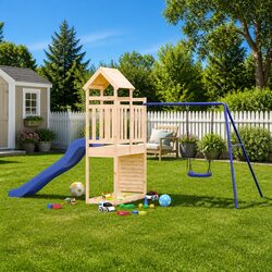 Wooden Outdoor Playset with Climbing Frame and Slide