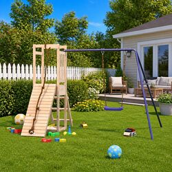 Wooden Climbing Frame Playset with Swing and Sandbox