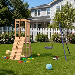 Durable Wooden Outdoor Playset with Climbing Features
