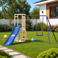 Durable Wooden Outdoor Playset with Slide and Swing