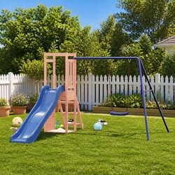 Wooden Swing Set with Slide and Sandbox for Outdoor Fun