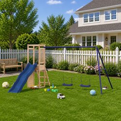 Wooden Outdoor Playset with Slide and Swing for Kids