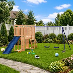 Solid Wood Outdoor Playset with Swing, Slide & Climbing Frame