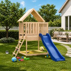Wooden Outdoor Playset with Climbing Frame and Slide