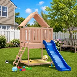 Wooden Outdoor Playset with Wave Slide and Sandpit
