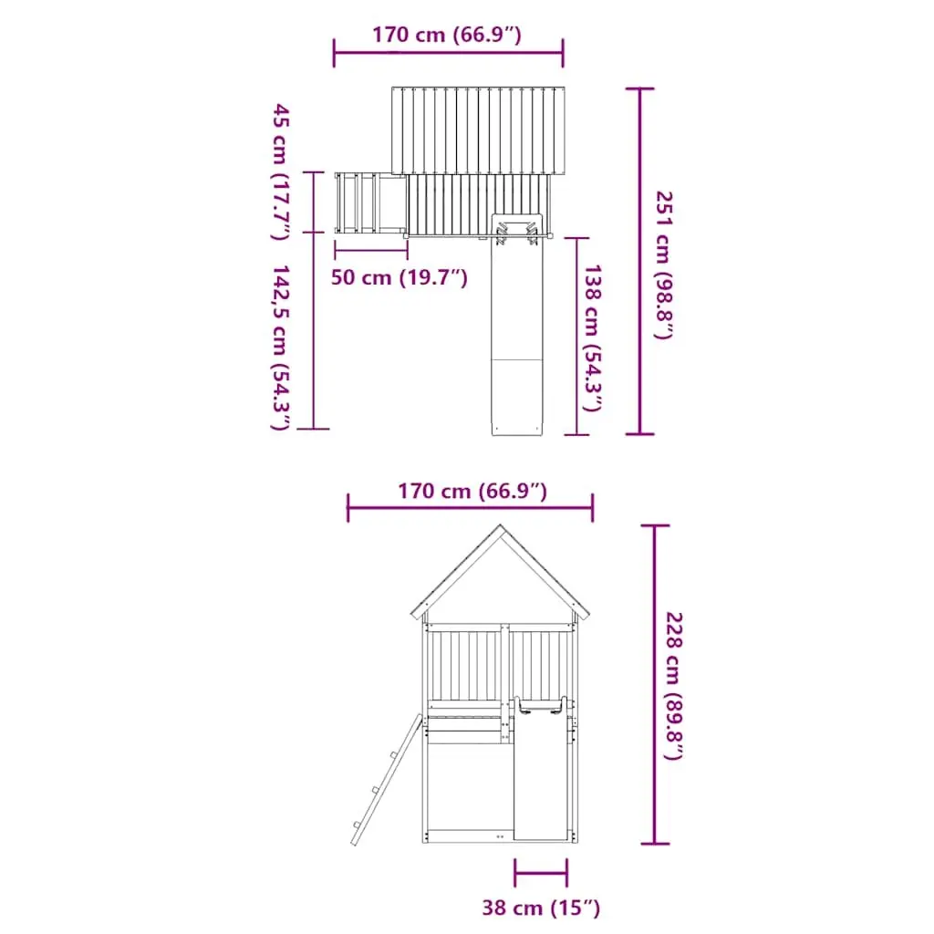 Wooden Outdoor Playset with Wave Slide and Sandpit