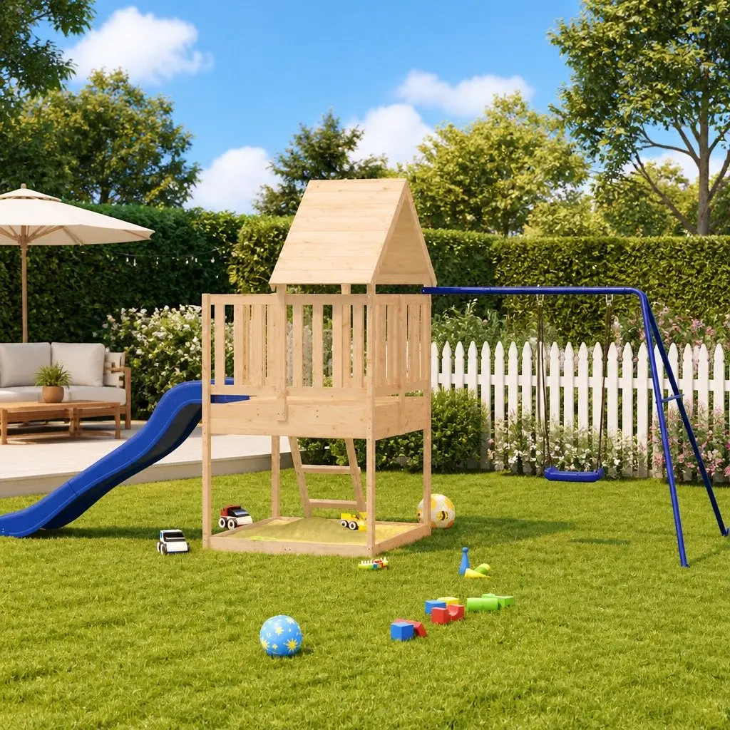 Wooden Playset with Climbing Frame and Slide