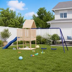 Sturdy Wooden Outdoor Playset with Climbing Frame and Slide