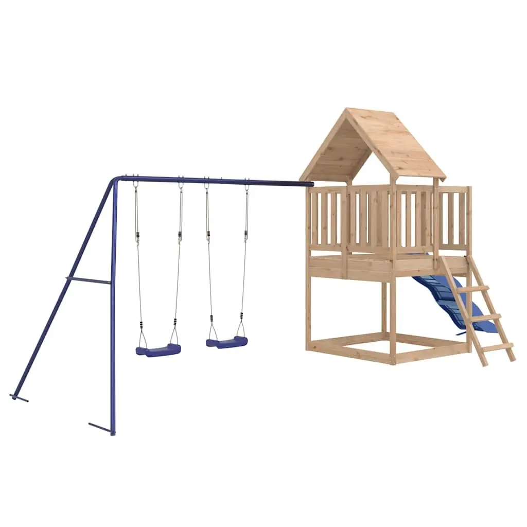 Wooden Outdoor Playset Solid Pine Wood 90 cm Brown Climbing Frame Swing Set Slide Sandbox