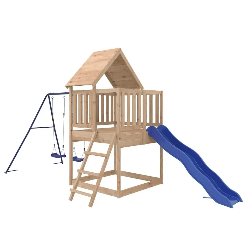 Wooden Outdoor Playset Solid Pine Wood 90 cm Brown Climbing Frame Swing Set Slide Sandbox