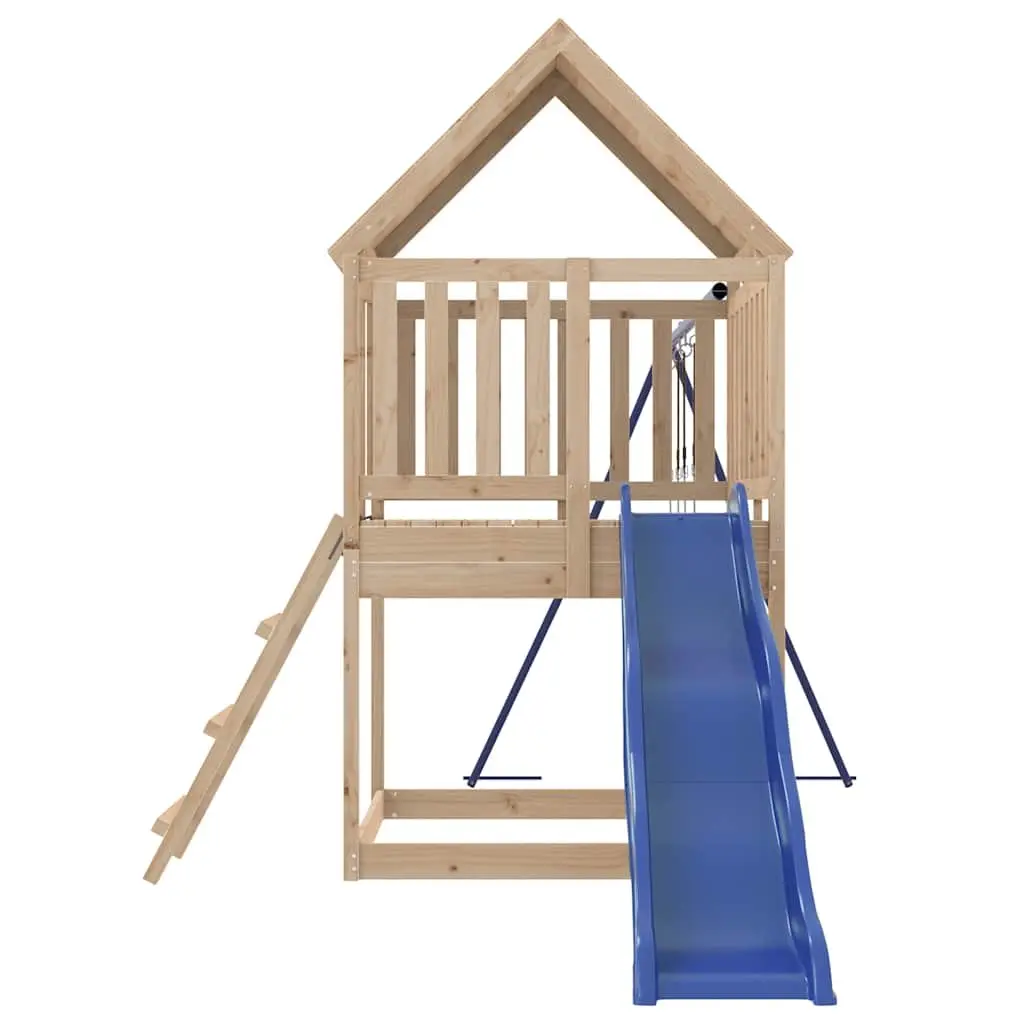 Wooden Outdoor Playset Solid Pine Wood 90 cm Brown Climbing Frame Swing Set Slide Sandbox
