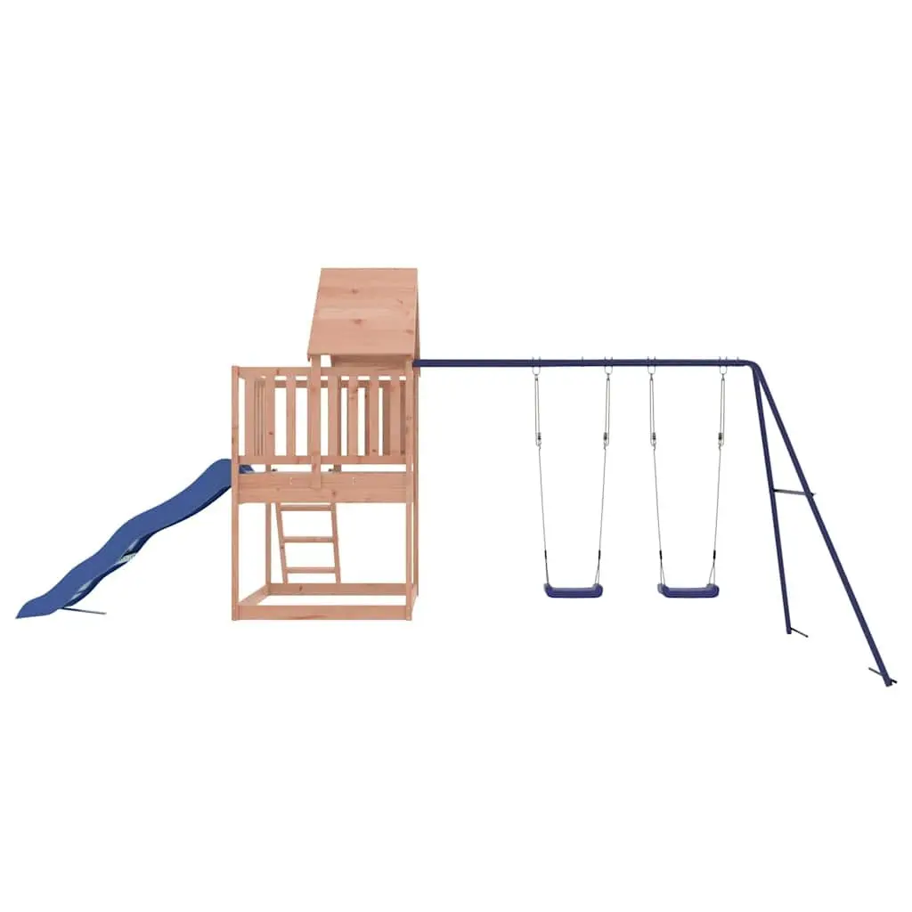 Outdoor Playset Wooden Climbing Frame Double Swing Sandpit Wave Slide Brown 90cm