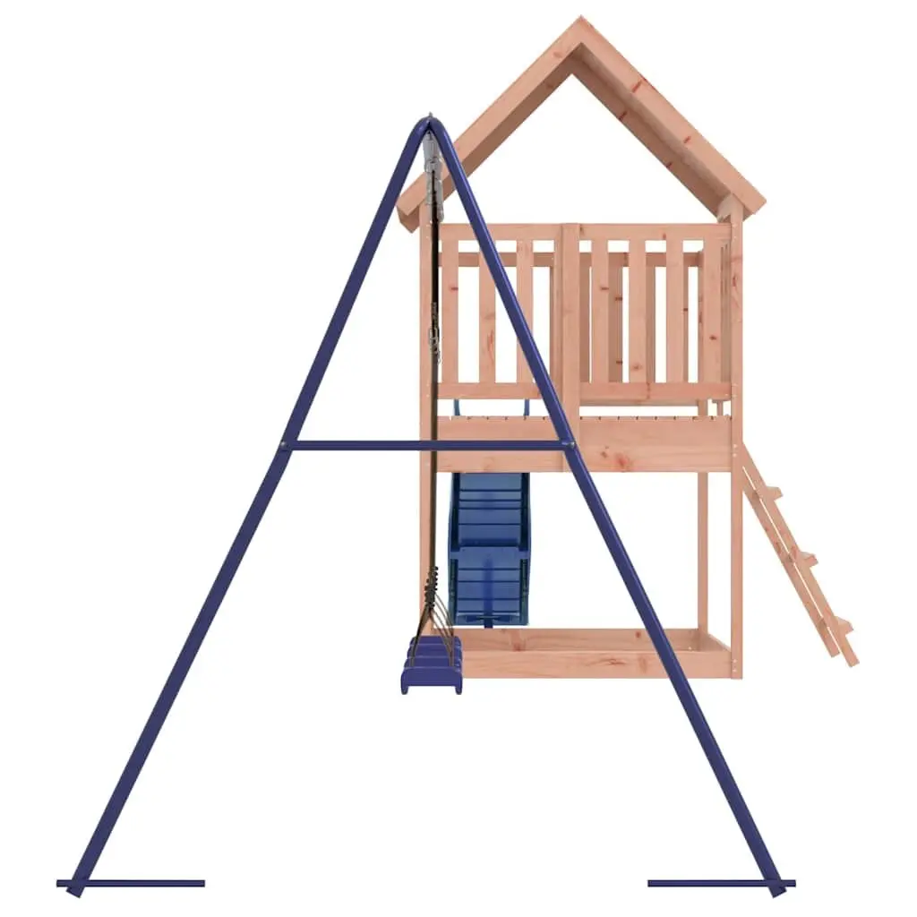 Outdoor Playset Wooden Climbing Frame Double Swing Sandpit Wave Slide Brown 90cm