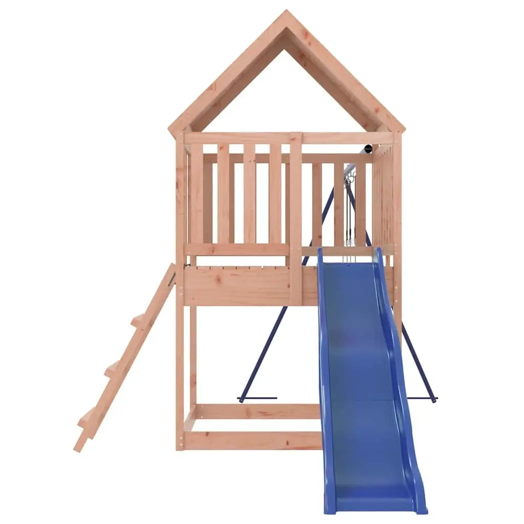 Outdoor Playset Wooden Climbing Frame Double Swing Sandpit Wave Slide Brown 90cm