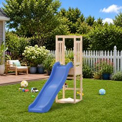 Durable Wooden Outdoor Playset with Slide and Sandbox