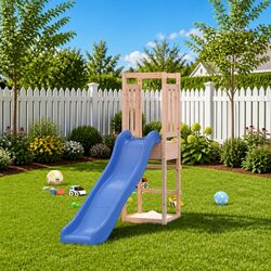 Durable Wooden Outdoor Playset with Slide and Sandbox