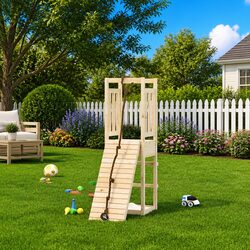 Durable Wooden Playhouse with Climbing Wall and Sandbox