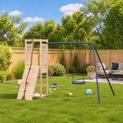 Wooden Outdoor Playset with Swing and Climbing Features