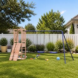 Durable Wooden Outdoor Playset with Climbing Frame and Swings