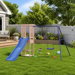 Wooden Outdoor Playset with Slide and Sandpit