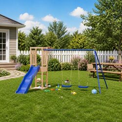 Durable Outdoor Playset with Swing, Slide, and Sandpit